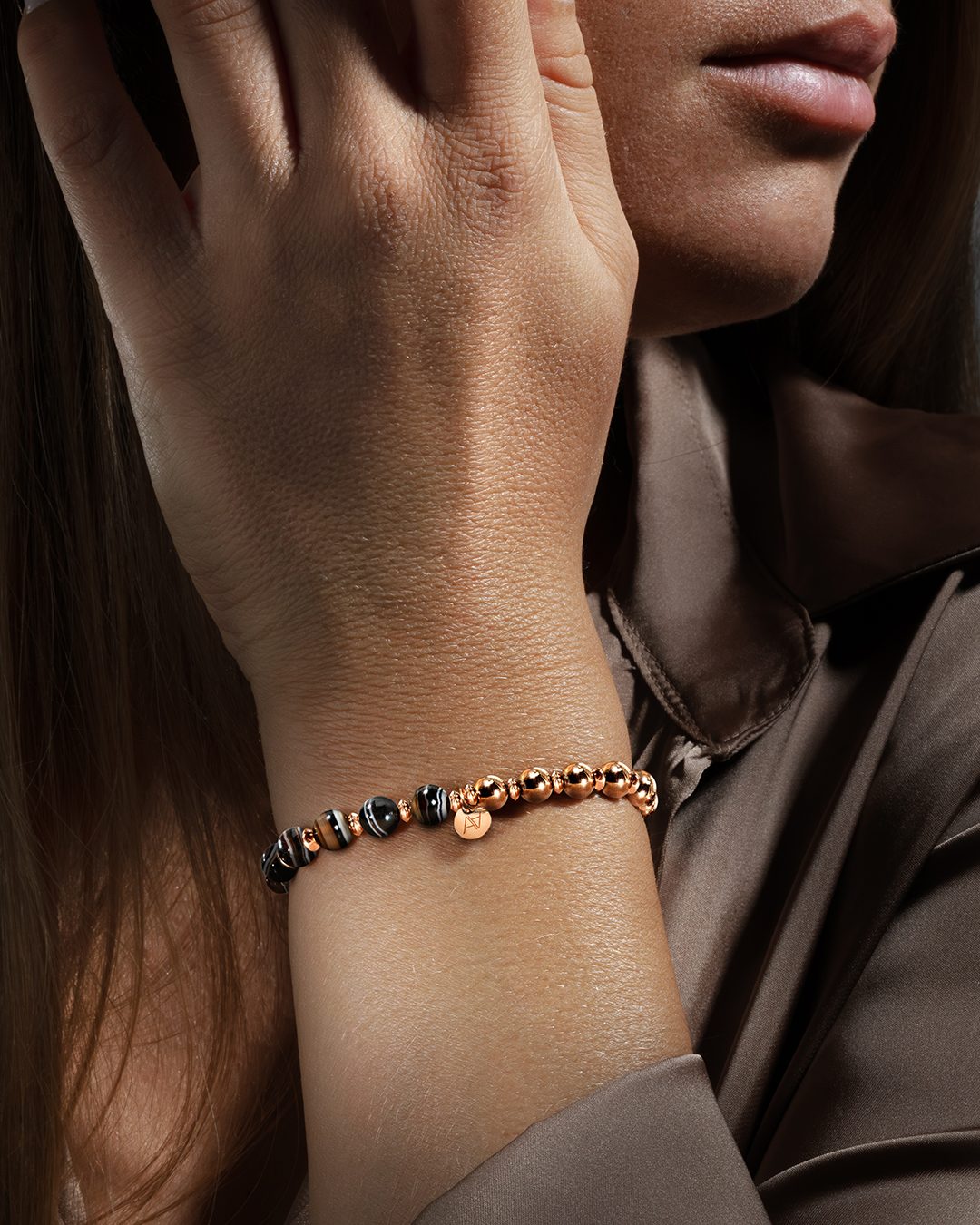 Bracelet Agate noire rayée  Ostunia