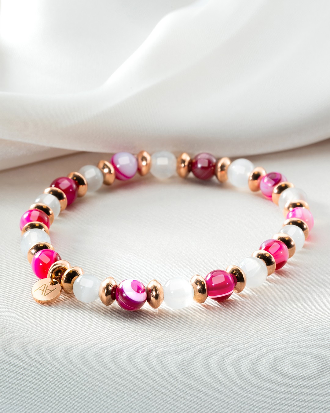 Packshot Bracelet Agate rose et SéléniteBienveillance dans les relations
