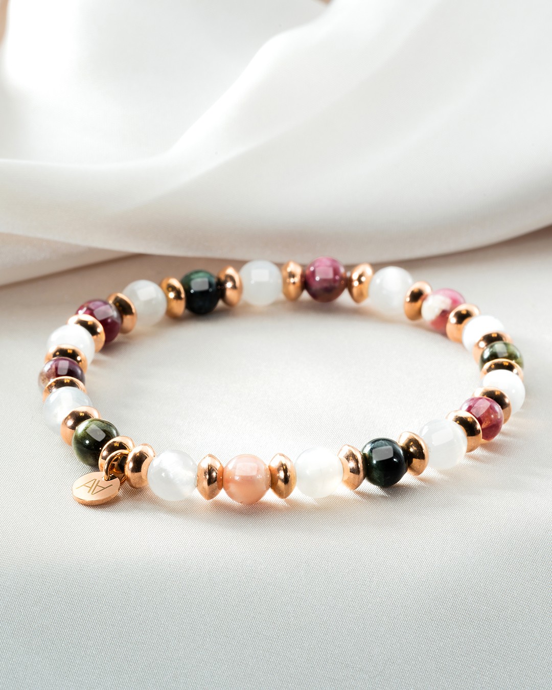 Bracelet Tourmaline multicouleur et SélénitePaix et vitalité