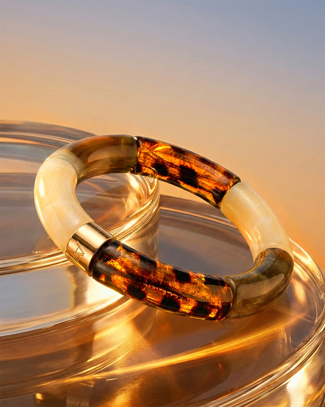 Packshot Bracelet Lueurs d'automne Léopard, beige marbré et brun pétrole Bova