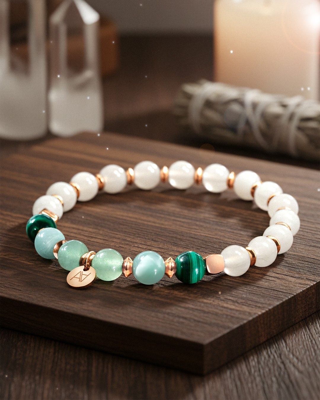 Packshot Bracelet Lithothérapie Chakra coeur - Passion