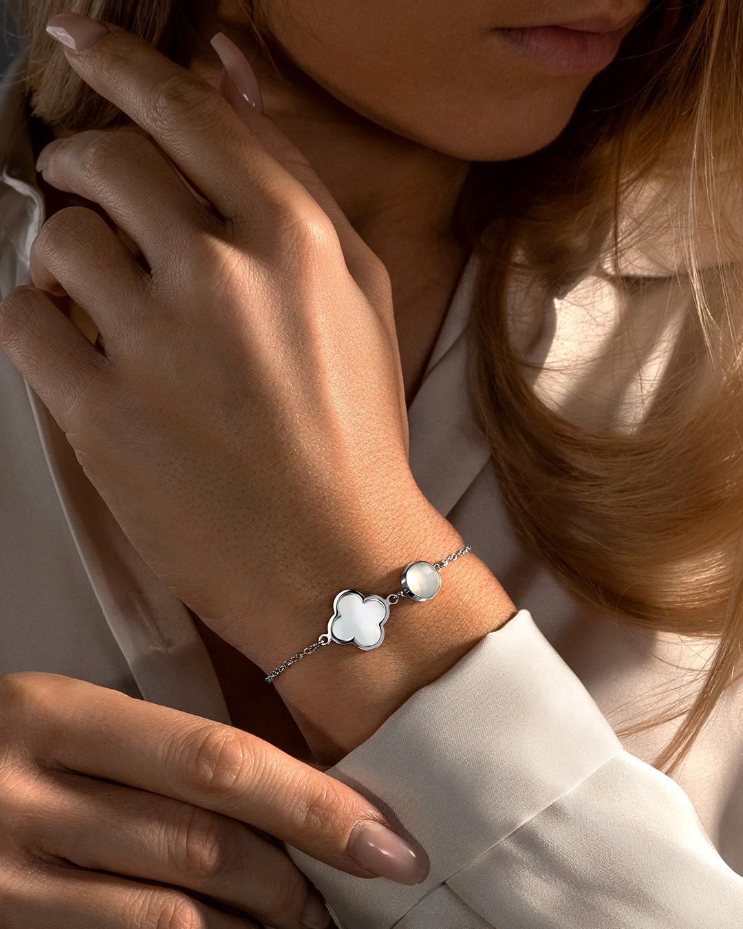 Bracelet Trèfle à 4 Feuilles en Argent et Pierres Naturelles - Aventurine