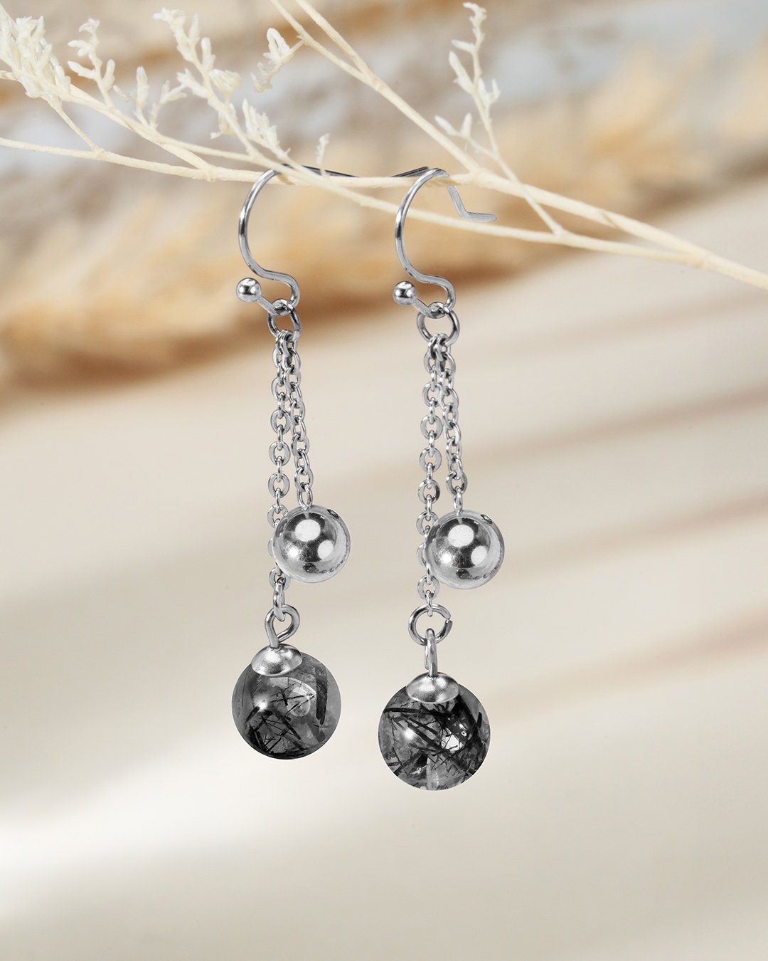 Packshot Boucle d'oreilles Quartz rutile tourmaliné foncé  Rimini Oscuro