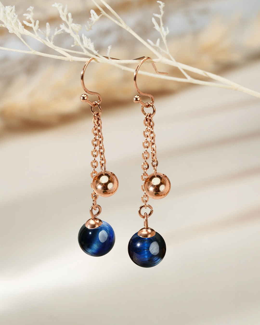 Boucle d'oreilles Oeil de tigre bleu Olmeti